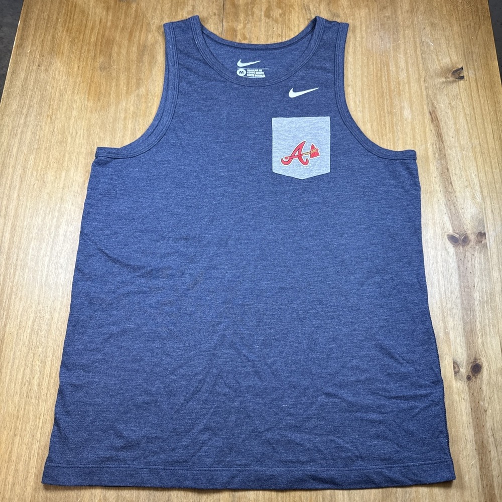 Nike Atlanta Braves‎ Sleeveless Tank Top Women's M Heather Blue Pocket Logo MLB